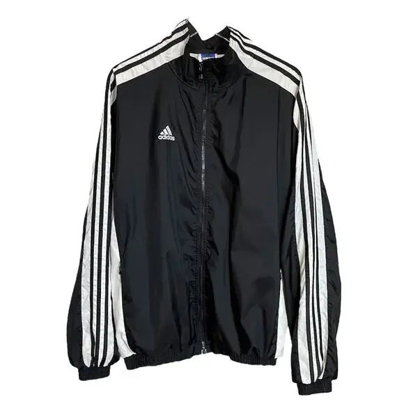 Adidas Black White Track Jacket Zip Up Retro Y2K Windbreaker Men's XL